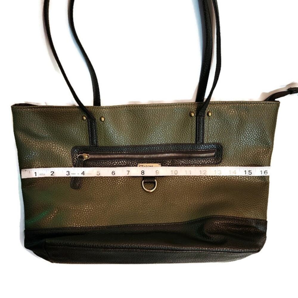Stone Mountain Women's Green and Brown Pebbled Leather Tote - Picture 5 of 6